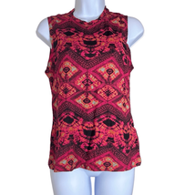 Ulla Johnson Womens Medium Sleeveless Blouse Red Geometric Print High Neck - $74.76