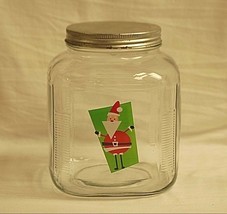Classic One Gallon Glass Canister w Santa Claus Design Christmas Cookie ... - £19.41 GBP