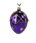 Glass Deep Purple Green Gem Gold Glitter Egg Shaped Ornament Made in Poland - $28.72 CAD
