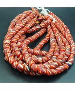 Lot 2 vintage old african red glass antique stripes beads 7-8mm  beads - $44.19 CAD