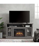 65&quot; TV Stand w/ Fireplace Insert &amp; Storage - Dark Walnut - $457.75 CAD