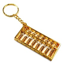 Abacus Keychain 2.25&quot; Metal W Moving Beads Key Ring Gold Tone Chinese Feng Shui - £6.35 GBP