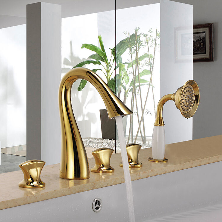 Gold pvd 5Holes Widespread Modern Bathroom Roman Bathtub Tub Faucet show... - $197.99