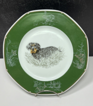 Hermes Paris Wired-Haired Dachshund Green Porcelain Plate Hounds Pointers 8.25&quot; - $123.75