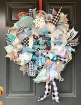 Christmas wreath, whimsical wreath, teal wreath, Gnome Wreath, Truck Wreath - $69.29