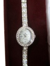 New Crystal Ladies Watch Silver Bejeweled Band Premier Designs Oval Stainless - £19.45 GBP