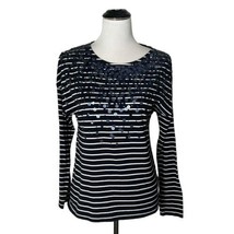 Tommy Hilfiger Sequin Blouse Blue White Striped Long Sleeve Top Women Size Small - £12.43 GBP