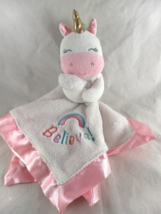 Baby Starters Unicorn Security Blanket Plush & Satin Lovey Rainbow 15” Believe - $9.89