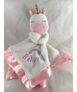 Baby Starters Unicorn Security Blanket Plush &amp; Satin Lovey Rainbow 15” B... - £7.80 GBP