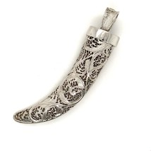 Vintage Sterling Signed Van Lou Articulated Filigree Ornate Horn Shape Pendant - £43.52 GBP