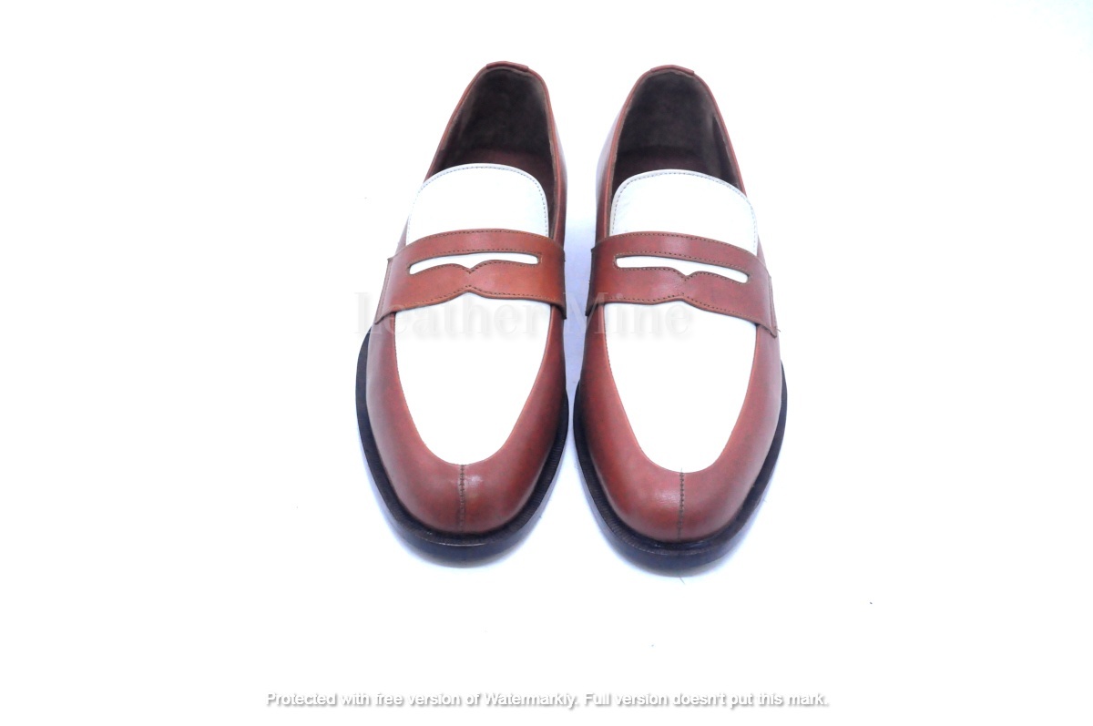 Handmade Men's Two Tone Genuine Leather Dress Loafers Fashion Shoes For Men