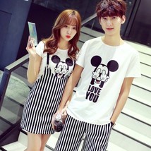 Couples Clothing Korean Short Sleeve Mickey Striped Suit Dress matching ... - £13.58 GBP