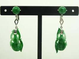 Mid Century Natural Jadeite Dangle Earrings Rhodium over Sterling w/ Mason-May  - £2,009.61 GBP