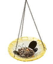 Bee Design Bird Feeder Hanging with Metal Chain Hanger Honeycomb Glass 16" high image 2