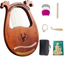 Lyre Harp, 16-String Harp Solid Wood Mahogany Lyre Harp With Tuning Wrench, - £83.08 GBP