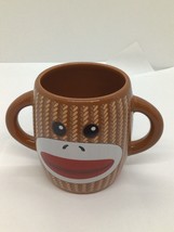 Galerie Sock Monkey Ceramic Coffee Cup Mug 16 oz  Brown Double Handle - £7.78 GBP