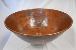 14&quot; Round Hand Hammered Rustic Copper Vessel Sink in Natural Fired Patina - £135.85 GBP