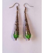 Victorian Emerald green bronze earrings emerald green earrings green cry... - $47.88 CAD