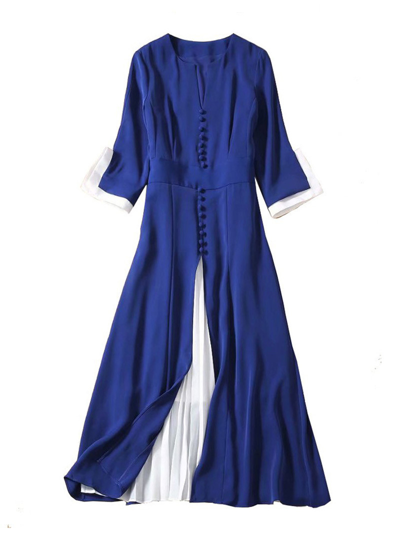 Women's Princess Mary Inspired V-neck Button Front Contrast Midi Dress in Navy  Item image 4