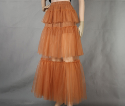 Rust Tiered Tulle Skirt Outfit Women Custom Plus Size Layered Tulle Maxi Skirt