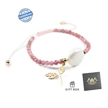 Natural Tourmaline and Pearl bracelet for women & girls, Butterfly charm, pink t - $48.99