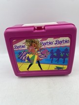 Vintage 1990 Plastic Pink Barbie Shopping Lunchbox with Thermos Faint Na... - $13.10