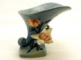Roseville Art Pottery Blue Magnolia Cornucopia Vase, Vintage 1940s, #184-6&quot; - £60.82 GBP