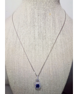 925 Sterling Silver Lab Created Blue Sapphire &amp; Moissanite Lock Pendant ... - £97.17 GBP