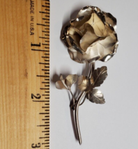 Solid 925 Sterling Silver Rose Flower Leaf Pin No Stone 5.3 Grams Vintage - £15.65 GBP