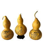 3 Lanzhou Chinese Folk Art Carved Gourds Inked Etchings Pictures Charact... - £49.19 GBP