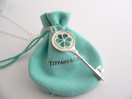 Tiffany Co Silver Diamond Blossom Key Necklace Pendant 24 inch Gift Love Pouch - £393.83 GBP