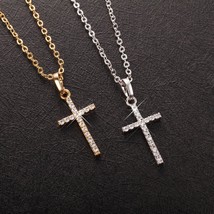 Fashion Female Cross Pendants Gold Black Color Crystal Jesus Cross Pendant Neckl - £8.03 GBP
