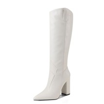 RIZABINA Women Knee High Boots Thick Heel Winter Shoes Woman Warm Long Boot Poin - £85.68 GBP