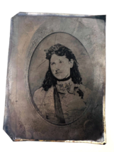 Tintype Studio Photo of Woman 1850’s Scratches on Image Tin Bent a Bit Fair Cond - £10.17 GBP