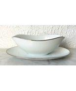 Vintage Noritake Colony China Gravy Boat Attached Underplate White Plati... - $38.99 CAD