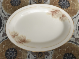 Vintage 1980s Noritake Devotion Ivory China 14&quot; Soft Taupe Roses Oval Pl... - $38.00