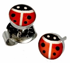 Ear Piercing Earrings Red Lady Bug 5mm Studs Stainless Steel Studex Syst... - $8.99