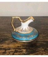 Limoges French Porcelain Miniature Water Pitcher 2” Teal Blue Gold Luste... - £8.40 GBP