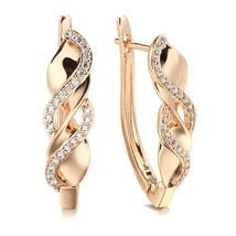 Trendy 585 Rose Gold Earrings Bride Wedding Ethnic Jewelry Luxury Natural Zircon - £7.15 GBP