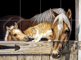horse mare foal cat pony farm friends animals ceramic tile mural backsplash - £47.30 GBP+