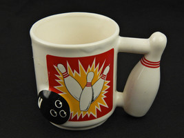 Vintage Bowling Pin and Ball  Pin Handle Coffee mug VG Condition - $11.08