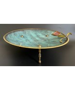 Vintage Large Art Deco 12¾&quot; Israel Brass Verdigris Enamel Footed Tray w/... - £105.54 GBP