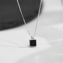 Simple Black Square Pendant Necklace for Women Wedding Engagement Jewelry Vintag - £12.68 GBP