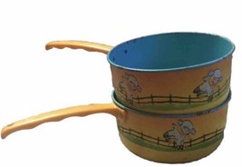 Vintage Enamelware Child’s Cookware. Mary Had A Little Lamb. 2 Saucepots - $35.50