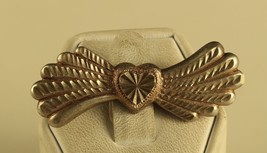 Vintage Sterling Signed 925 Beverly Hills Silver Heart Wings Diamond Cut Brooch - £31.66 GBP