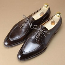 New Handmade Men&#39;s Derby Brown Leather Lace up Oxford Dress Formal Shoes for Men - £102.86 GBP+