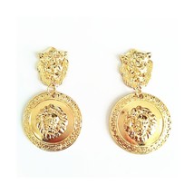Women Fashion Simple Round Animal Lion Head Drop Earrings 1PC Retro Alloy Geomet - £9.26 GBP