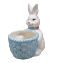 Avon Bunny Planter Blue Basket Candy Dish Ceramic Easter Rabbit Vtg - £9.58 GBP