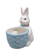 Avon Bunny Planter Blue Basket Candy Dish Ceramic Easter Rabbit Vtg - £9.43 GBP
