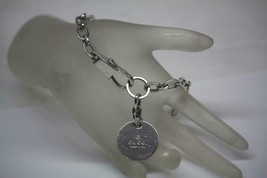 Authentic GUCCI 925 Sterling Silver Round Tag Oval Link Key Chain - £240.08 GBP